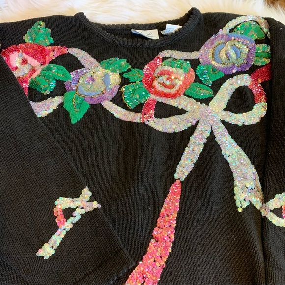 Kithie Lee sequins black sweater vintage size L - Picture 6 of 9